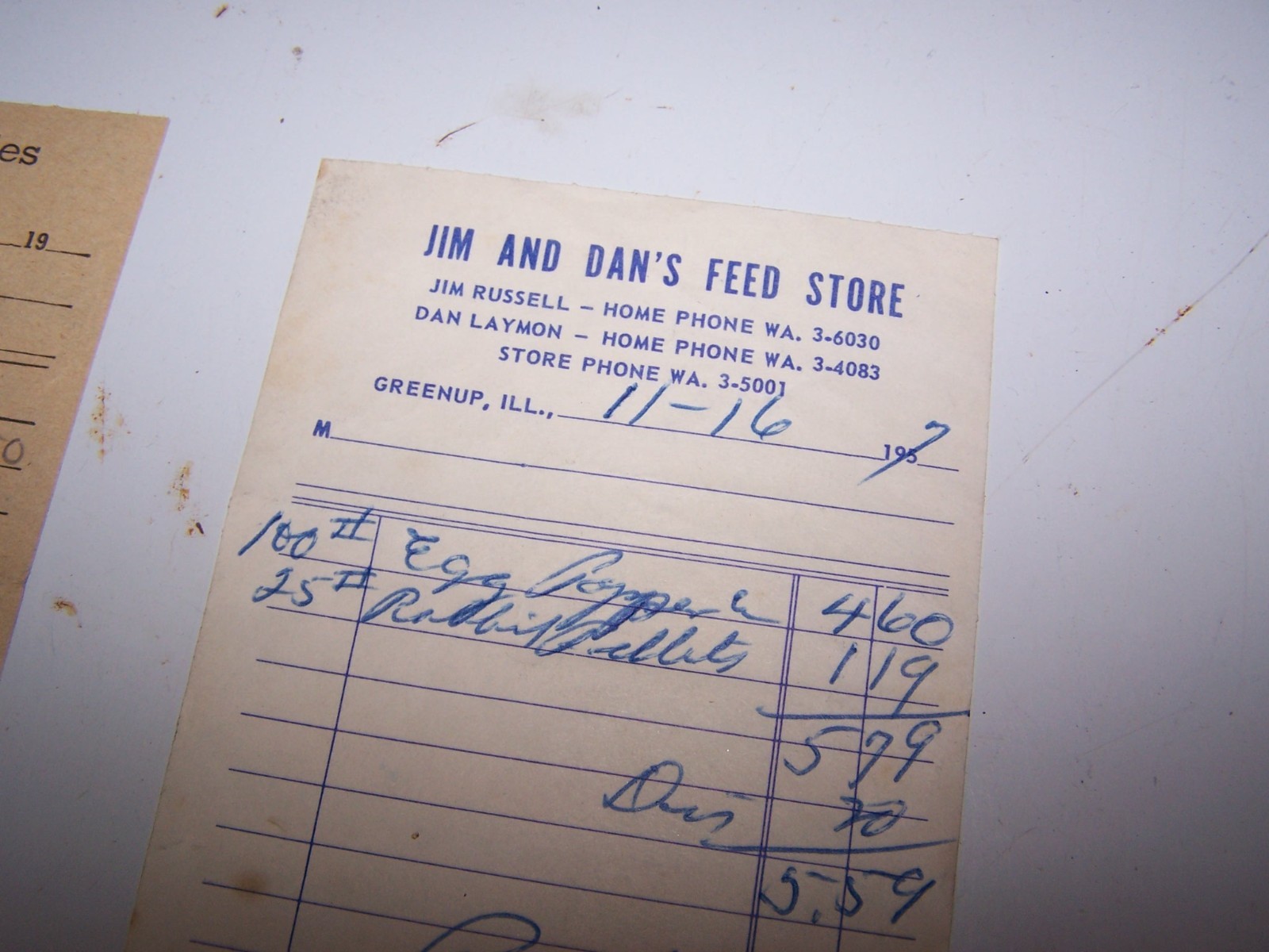 Five 1950’s GREENUP ILLINOIS Sales Receipts – Dillier’s Winnett’s Wade’s Greeson