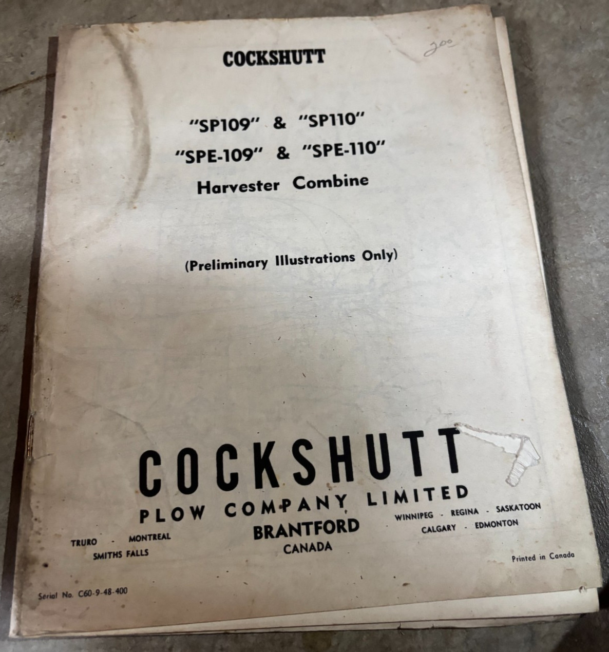 Cockshutt SP109 SP110 Combine Parts Illistrations Manual DCPA26