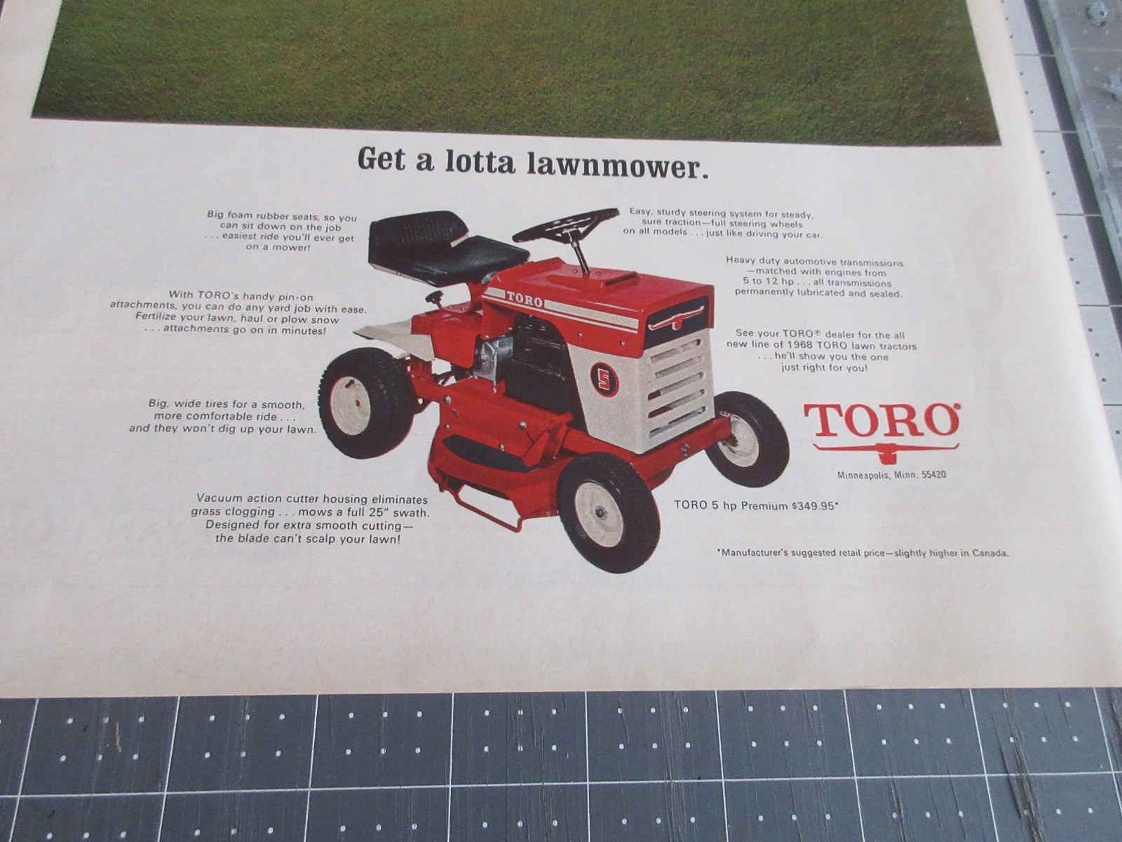 1968 PRINT AD TORO LAWN MOWERS GOT ALOT OF LAWN GET LOT OF MOWER