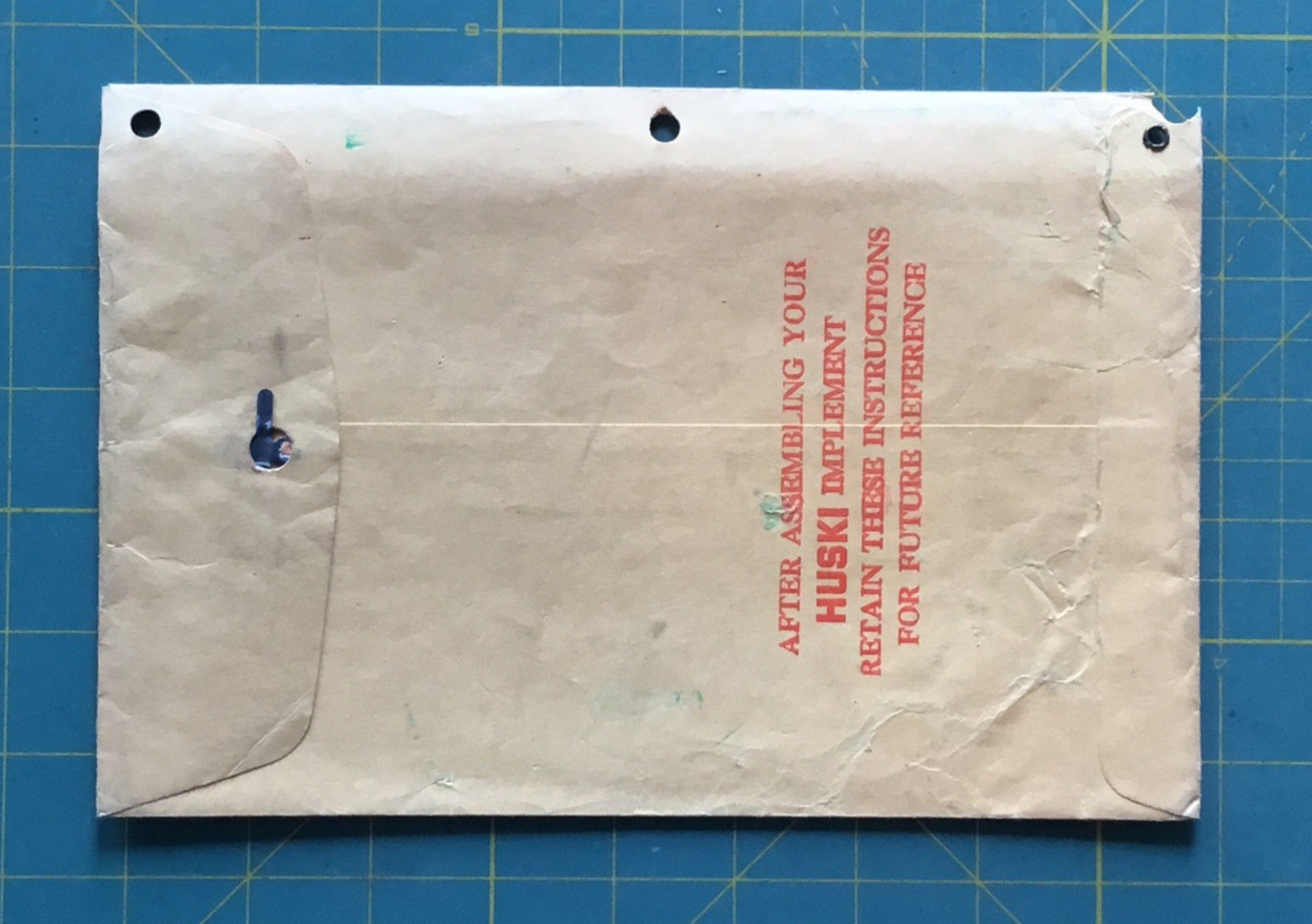 Bolens Products Division HUSKI Implement envelope, 1950’s