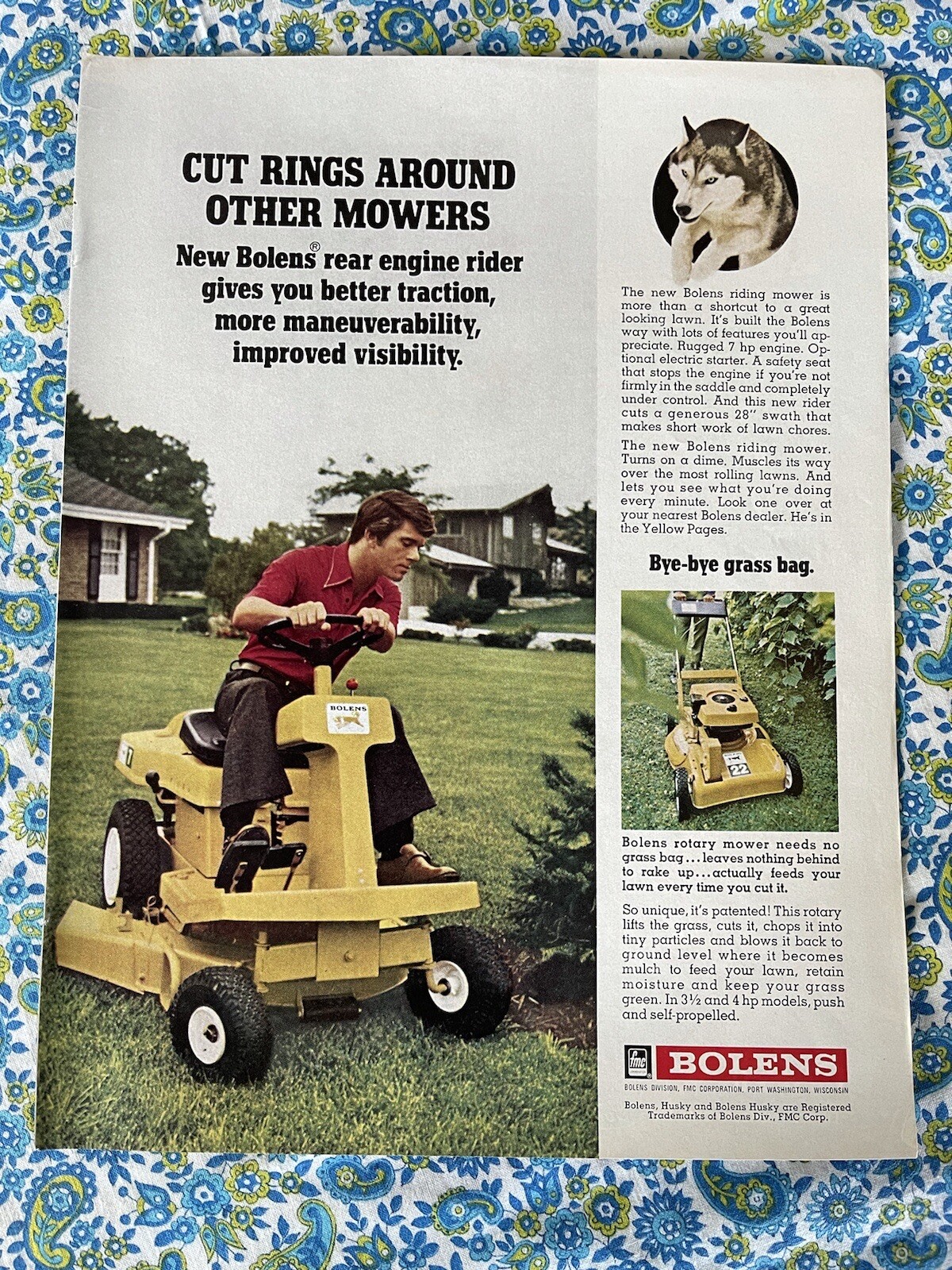 Vintage 1972 Bolens Rear Engine Riding Mower Print Ad Garden Tractor