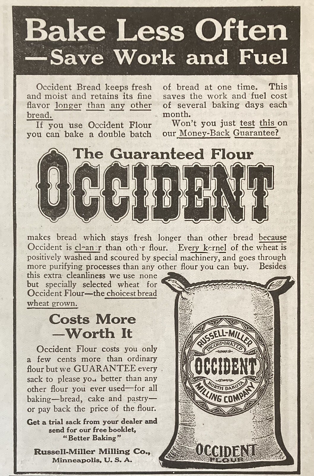 1912 AD(XH25)~RUSSELL-MILLER MILLING CO. MINNEAPOLIS, MINN. OCCIDENT FLOUR~