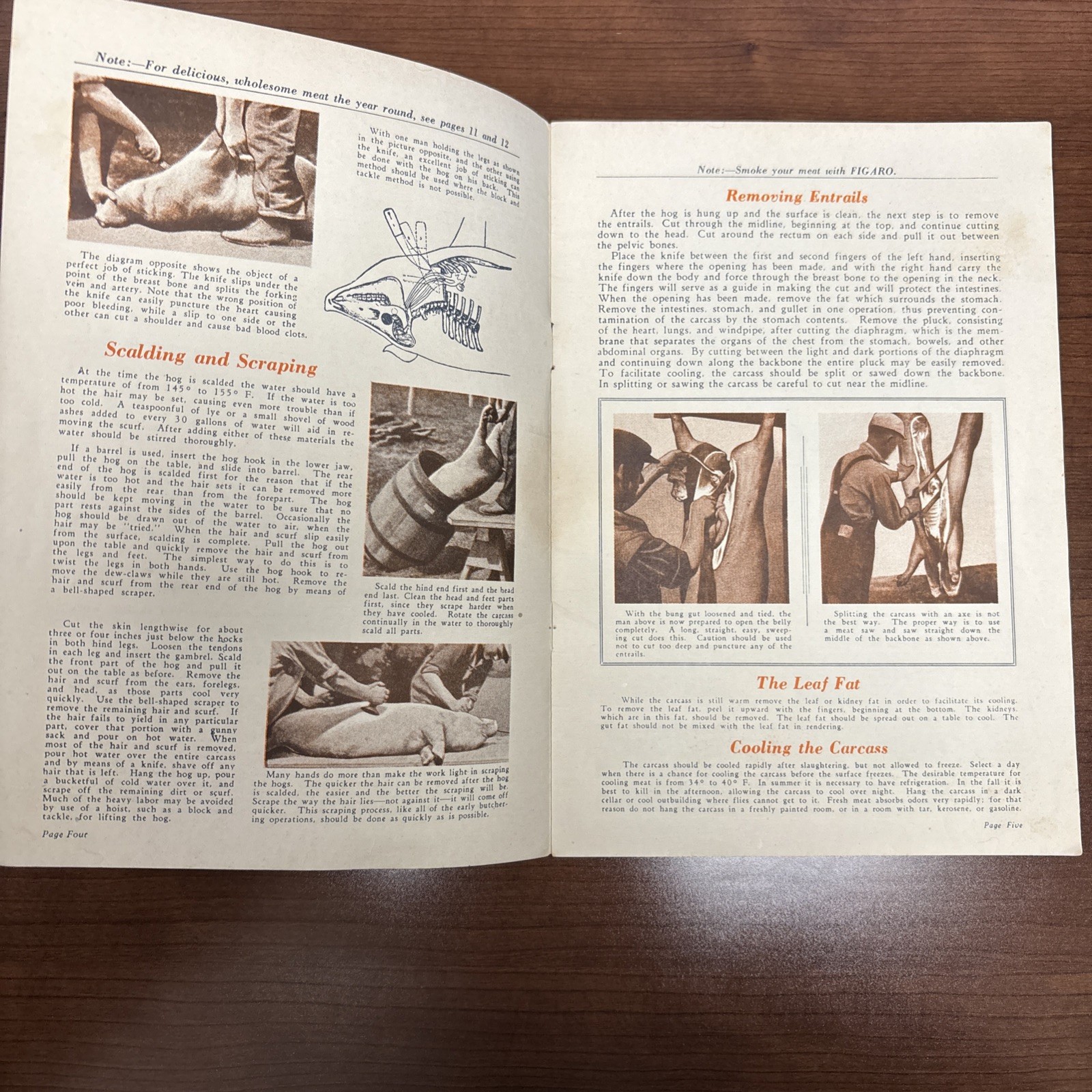 Figaro’s Message Booklet Butchering Pigs Curing Liquid Smoke Dallas TX 1930