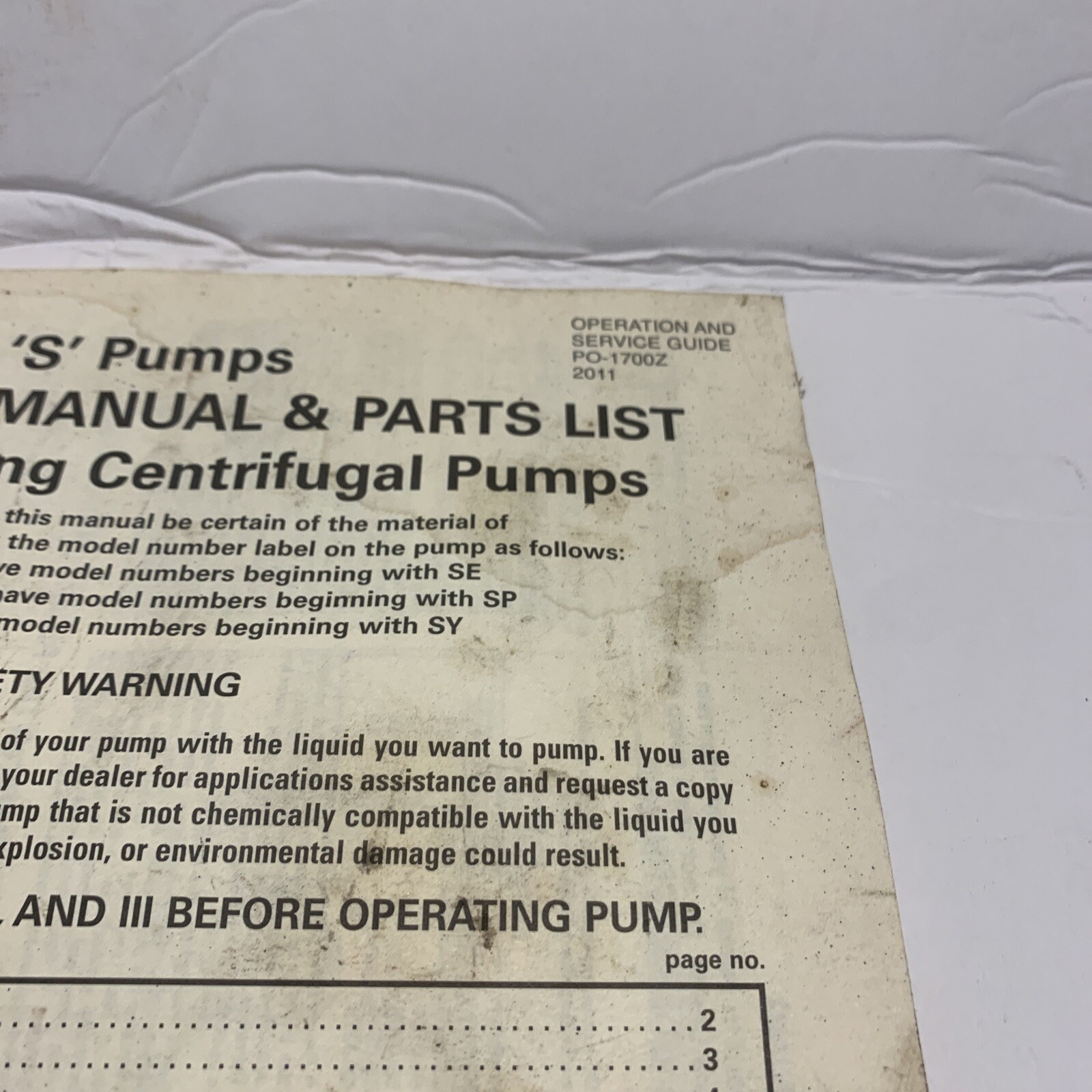Pacer Pumps ‘S’ Self-Priming Centrifugal Pumps Operator’s Manual & Parts List