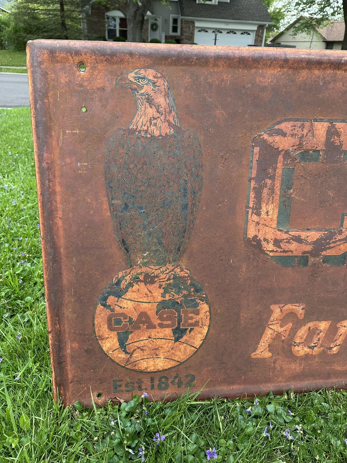 CASE Farm Machinery Sign 1920-30’s Eagle GAS OIL SODA COLA Patina 72×30