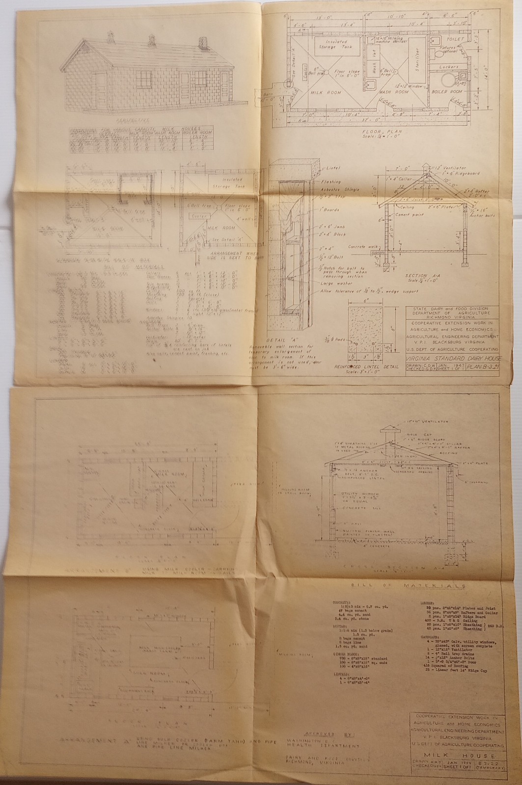 1940′-50’s Dairy Barn And Dairy Houses Actual Blue Prints 2 Houses & Both Barn