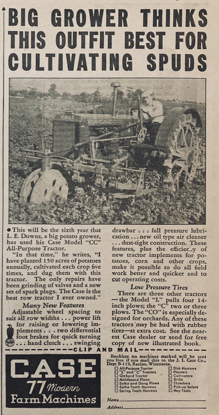 1934 AD(XH51)~J.I. CASE CO. RACINE, WIS. CASE 77 MODERN FARM TRACTORS