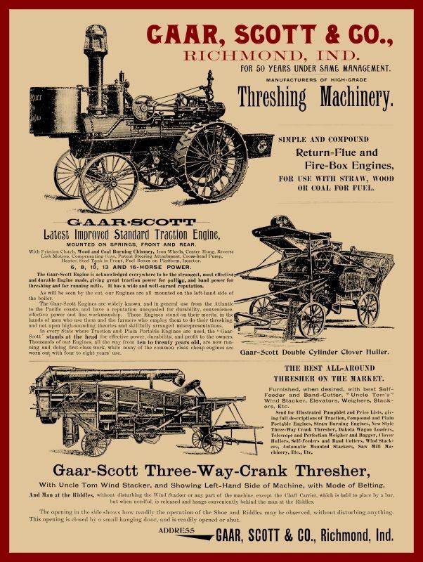 1898 Gaar Scott Traction Engine Thresher Richmond Indiana NEW METAL SIGN: 12×16″