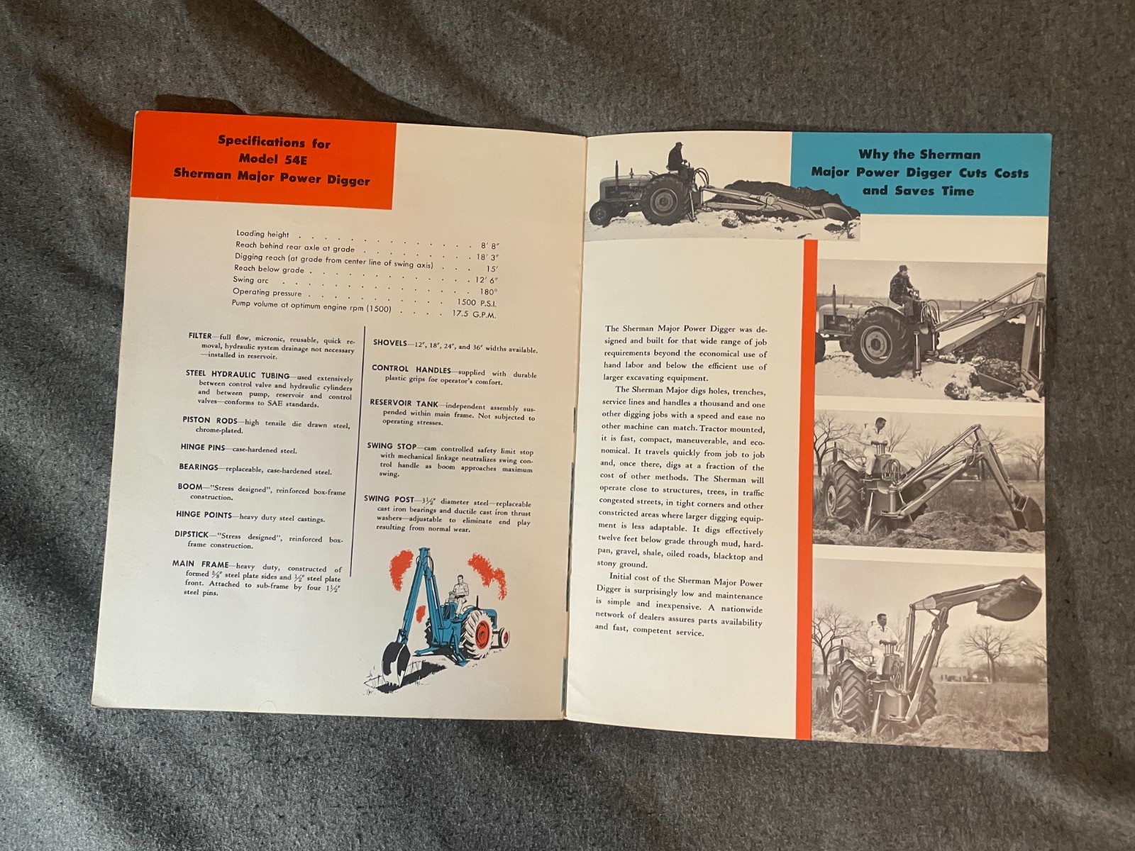 1950’s Sherman Products Major Powder Digger Tractor Brochure Fordson Major