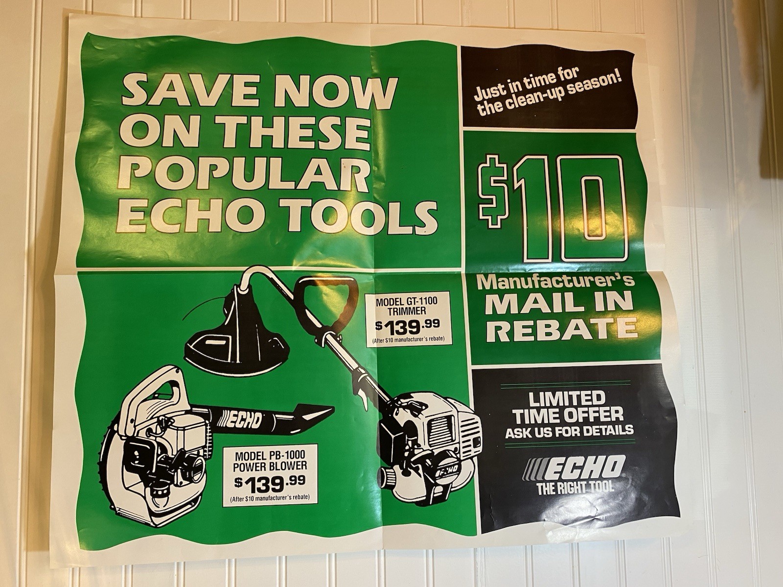 Vintage Echo Chain Saws Tools Advertising Poster Sign Green Black White 25″x22″