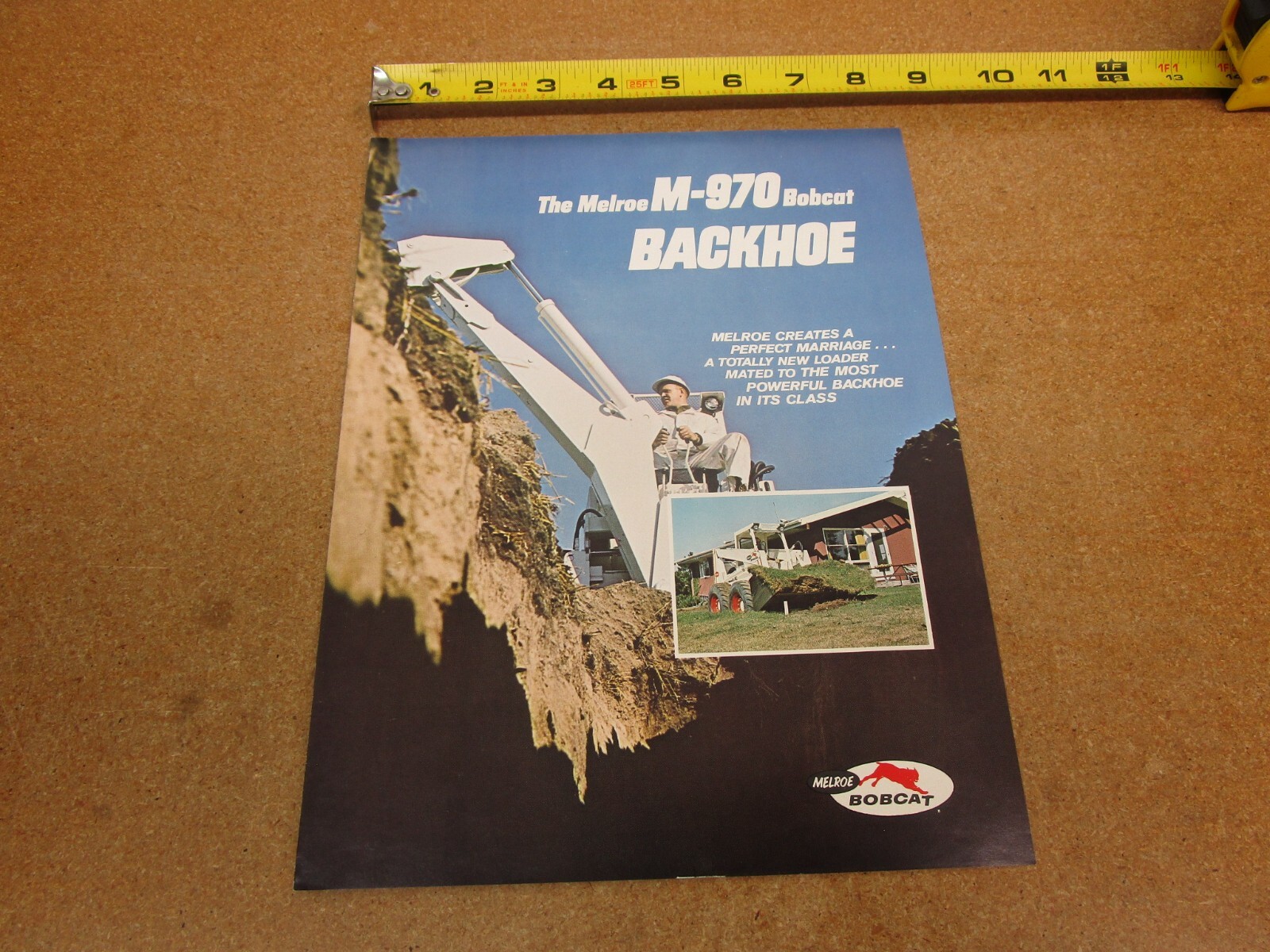 1960’s Melroe BOBCAT Backhoe M-970 skid steer loader sales brochure 4pg ORIGINAL