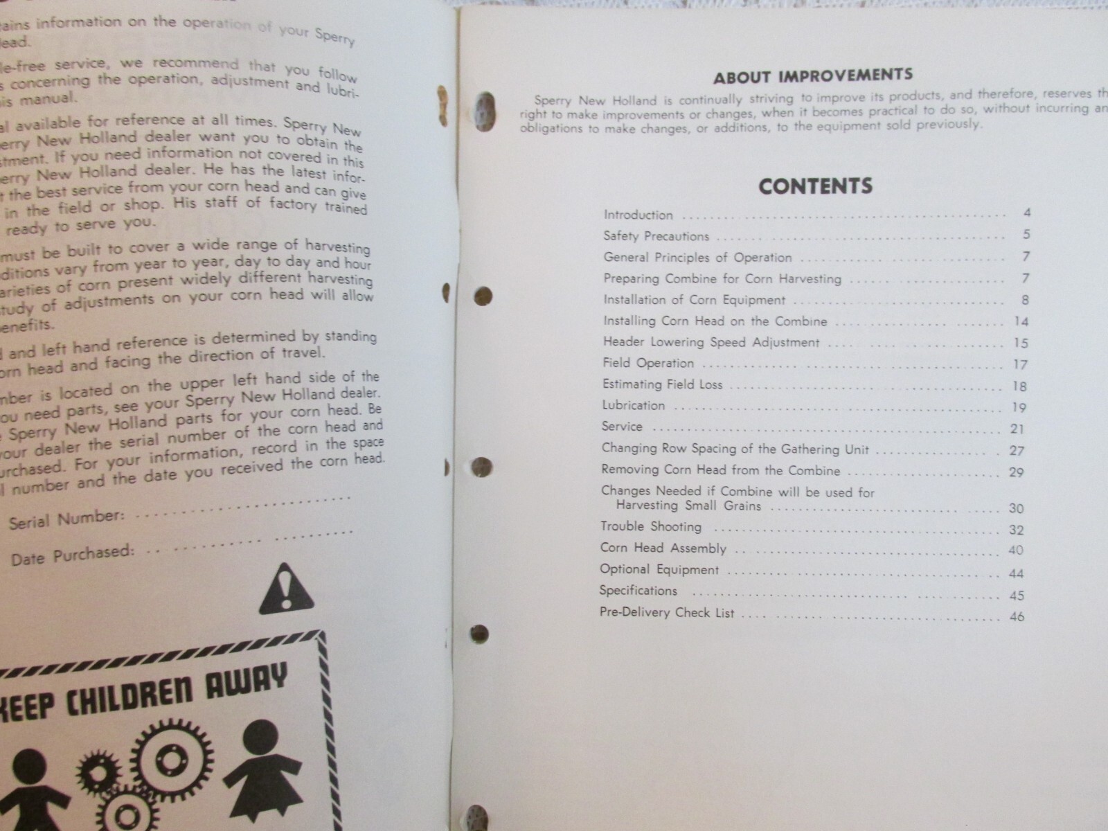 Sperry New Holland Operator’s Manual – Corn Head 962