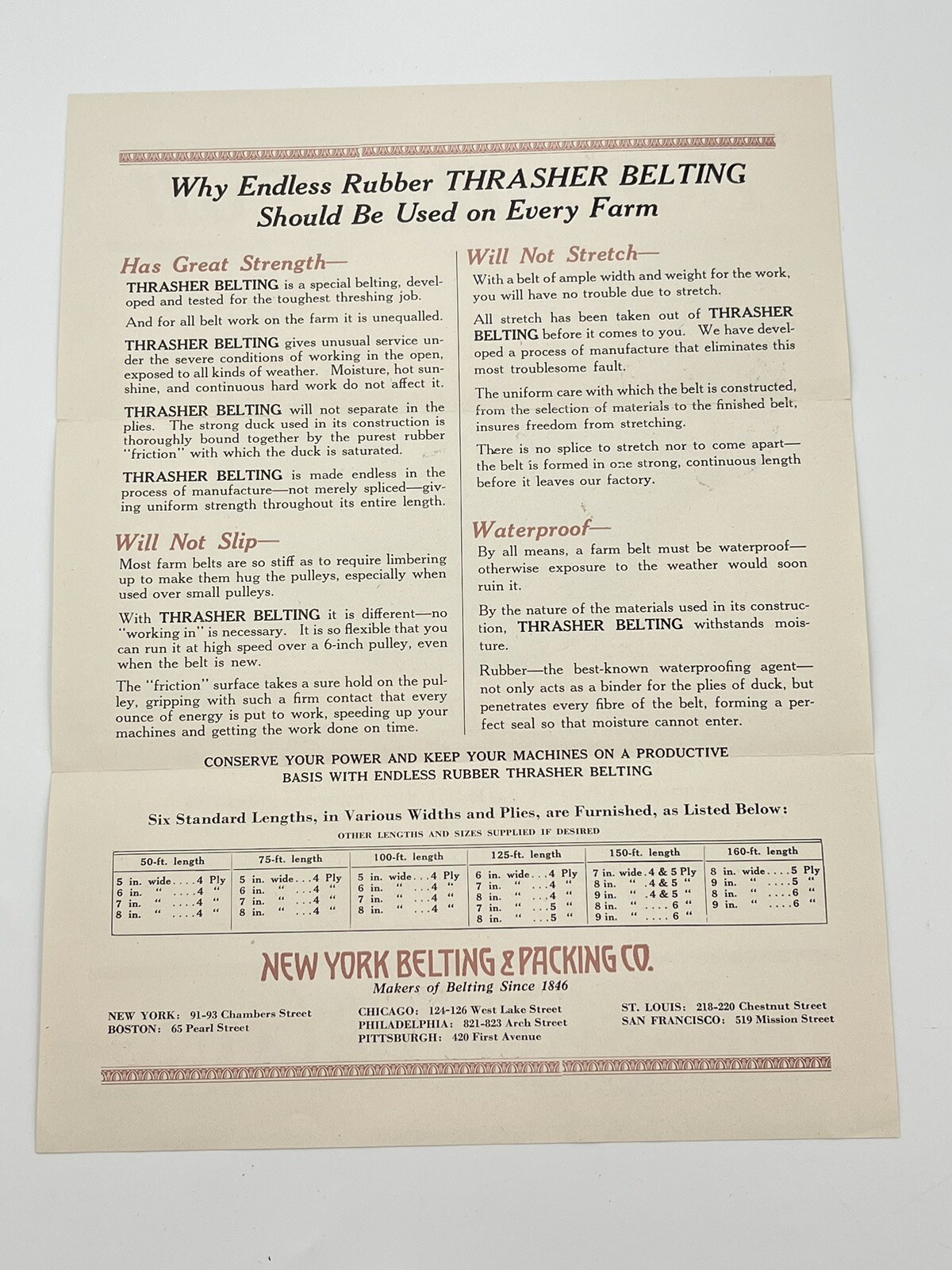 New York Thrasher Belting Packing Company Tractor Farming Equipment Advertising
