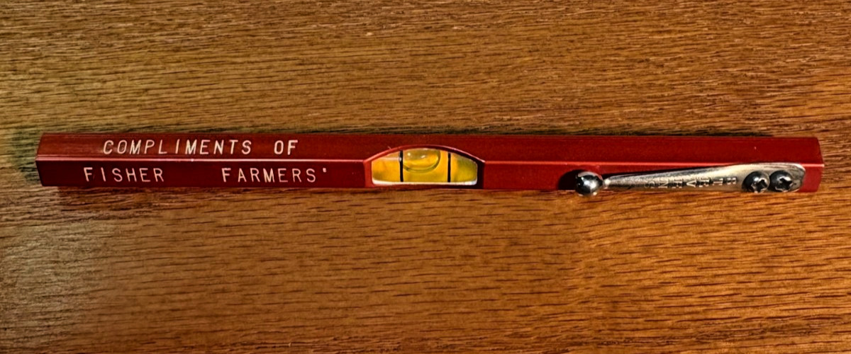 Vintage Stevens Level,5.25″, Fisher Farmers Grain & Coal,Adv.Excellent