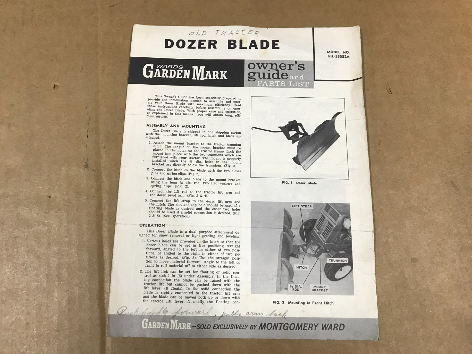 Vintage Wards Garden Mark Dozer Blade Owner’s Guide & Parts List