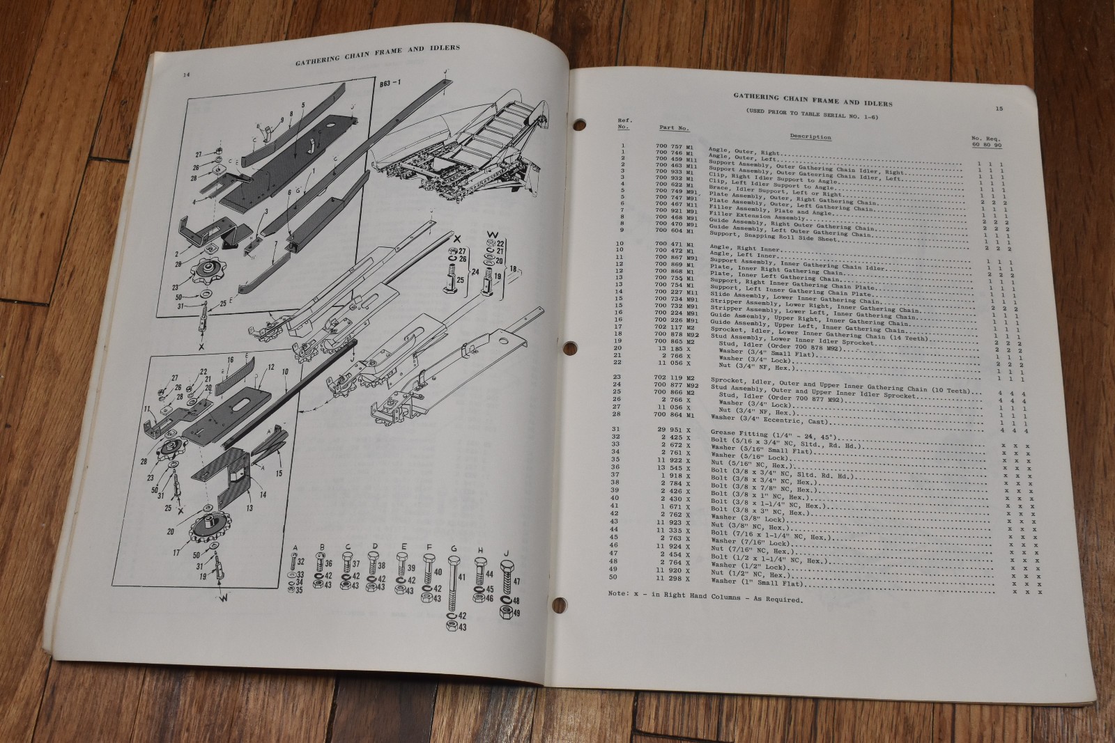 Vintage Massey Harris Corn Table 60 80 90 Combines Repair Parts List