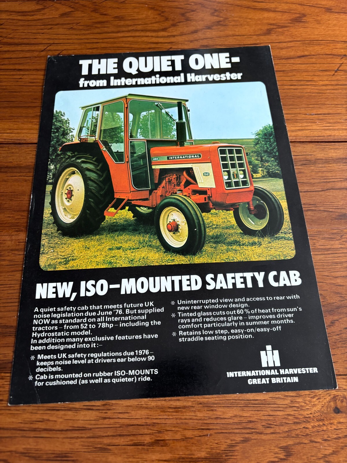 International Harvester Cab for 52-78HP Tractors For 1976 Brochure FCCA24