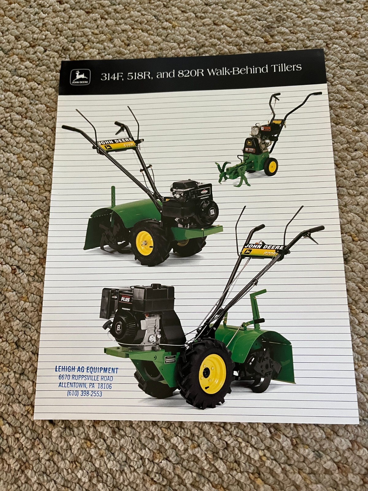 John Deere 314F 518R 820R Walk Behind Tillers For 1994 Brochure FCCA