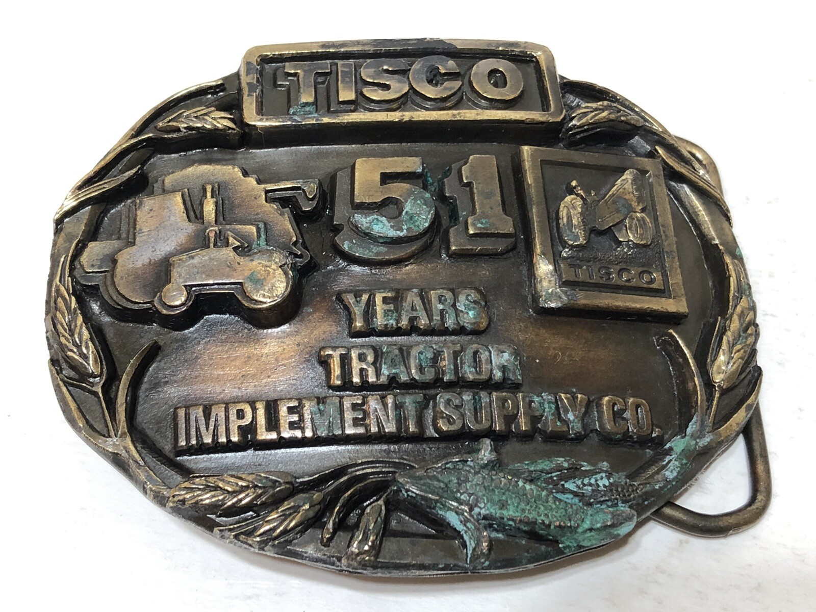 Vintage 1988 TISCO Advertising Belt Buckle TRACTOR IMPLEMENT SUPPLY CO