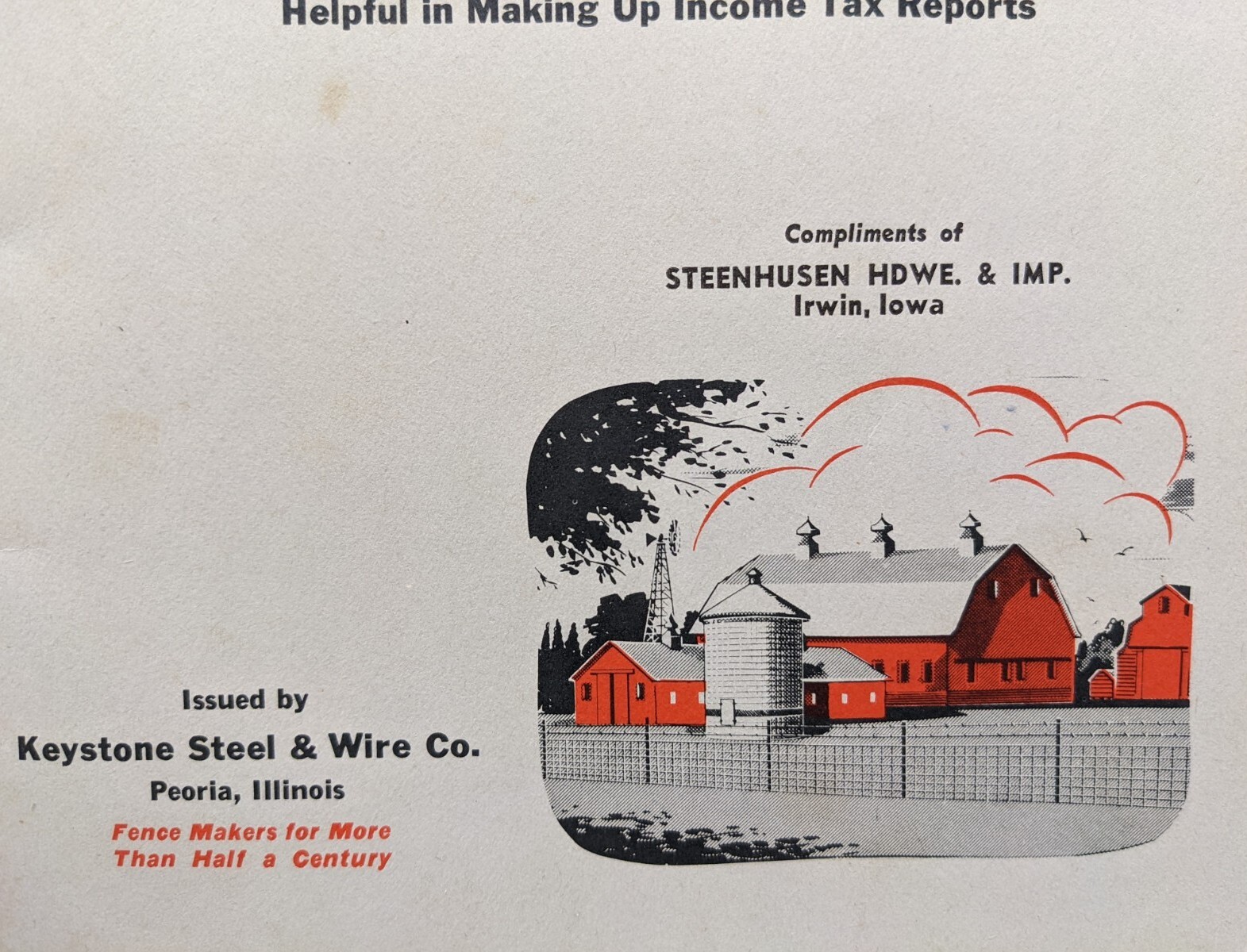 1930’s Farm Accounting Book Keystone Steel & Wire, Steenhusen Hdw & Imp Irwin IA