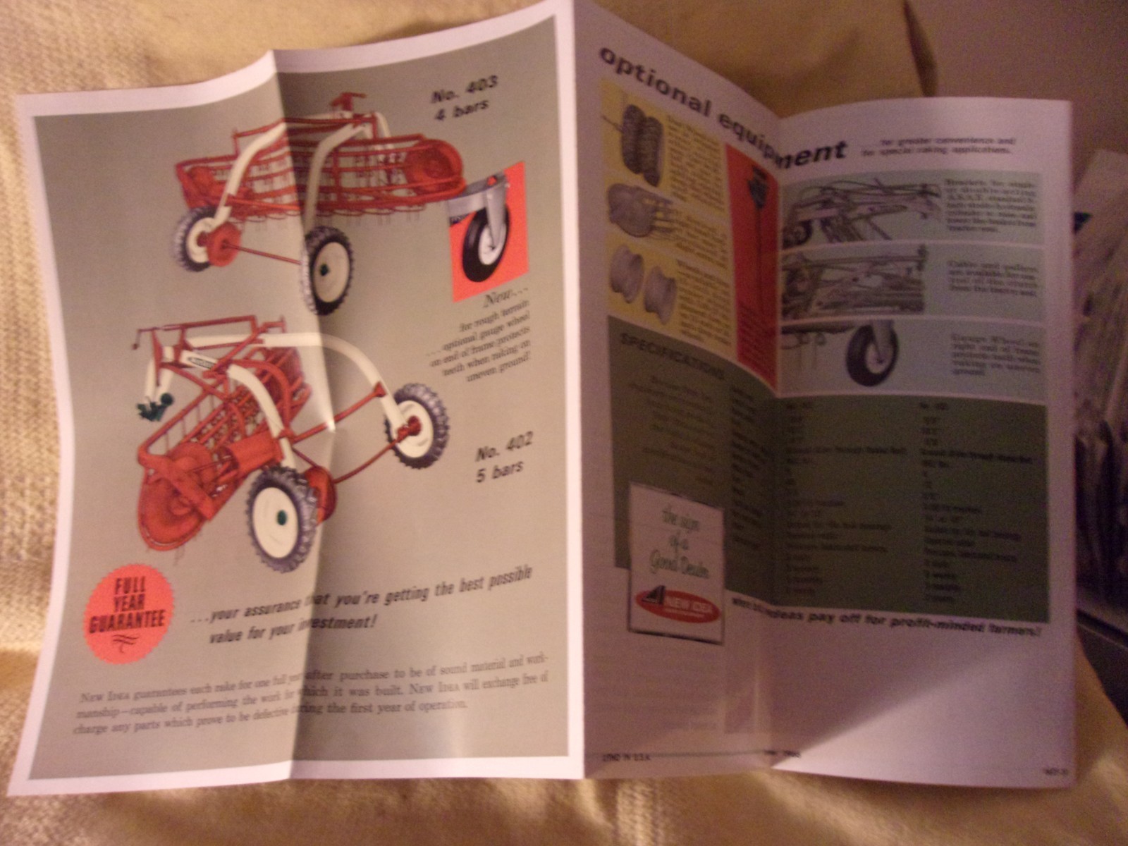 New Idea Belt Drive Rakes Sales Brochure 1960’s Farm Hay