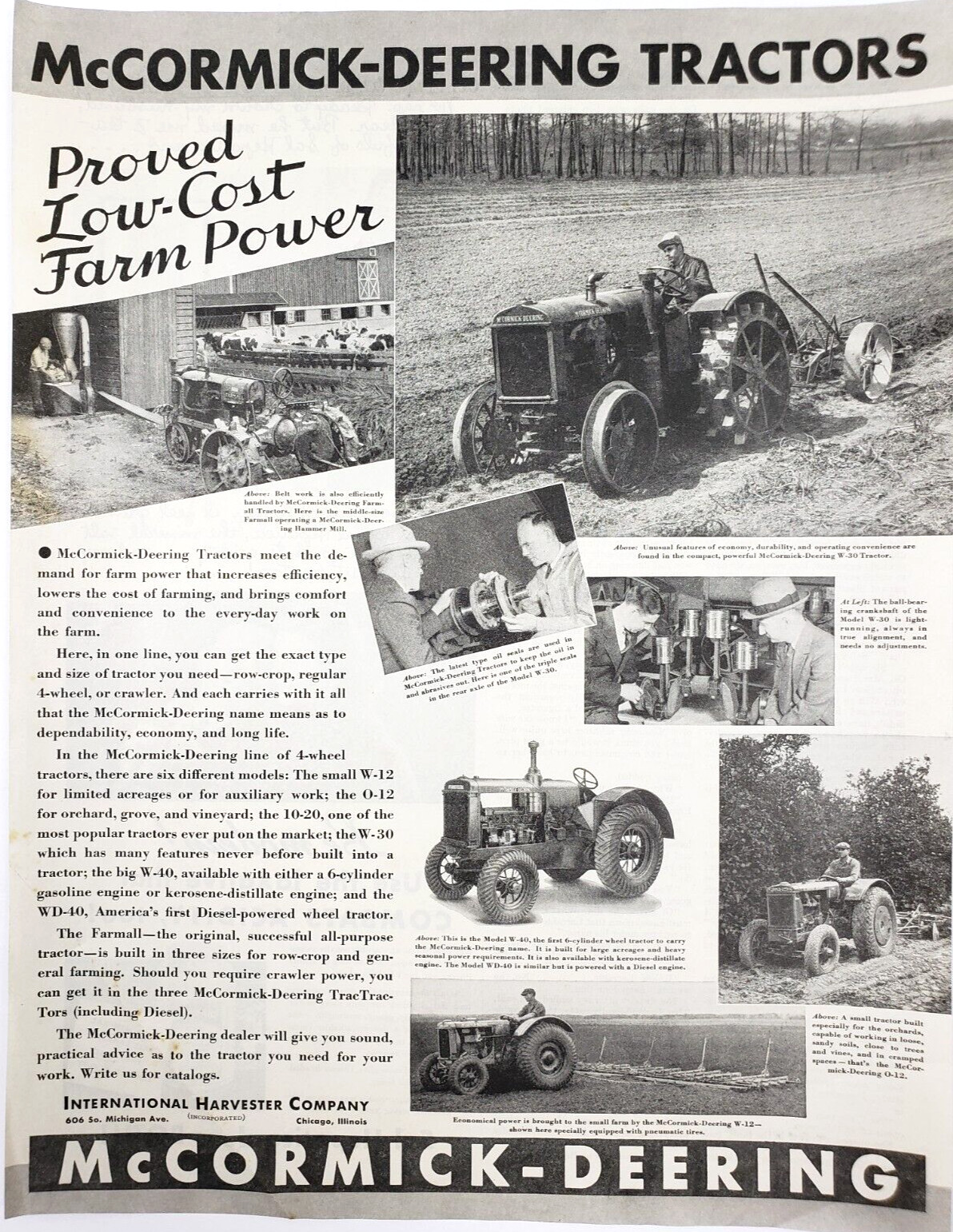 International Harvester McCormick Deering Vintage 1936 Tractor Ad Farm Power