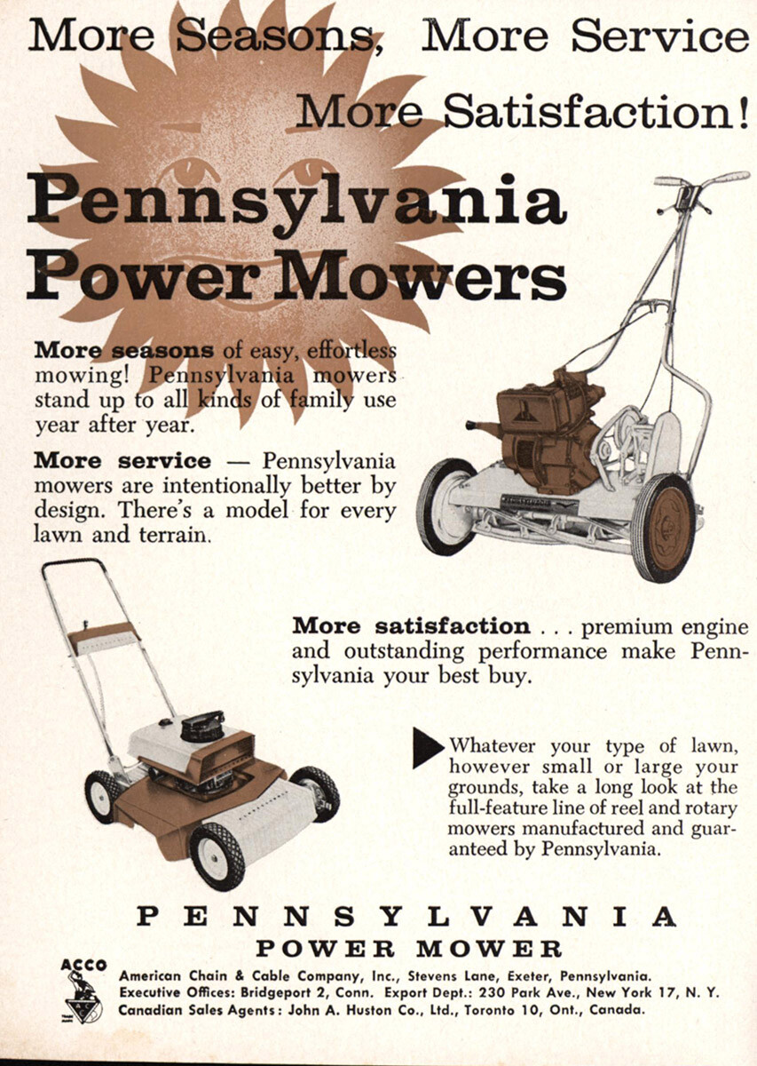 1961 Pennsylvania Power Mowers: More Seasons Vintage Print Ad