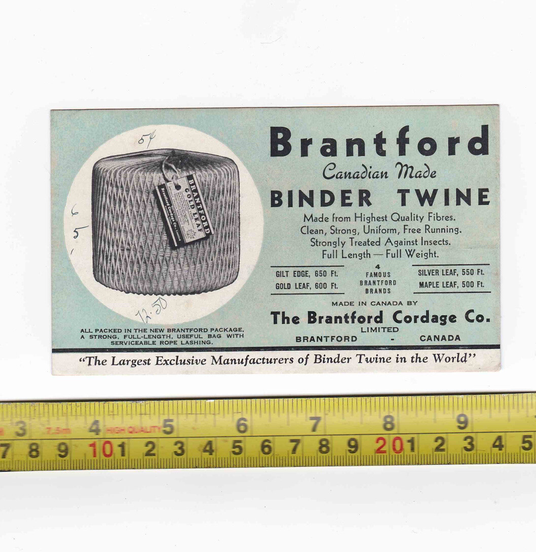 Antique 1930’s Brantford Binder Twine & Cordage Co. Ontario Trade Card E02-147