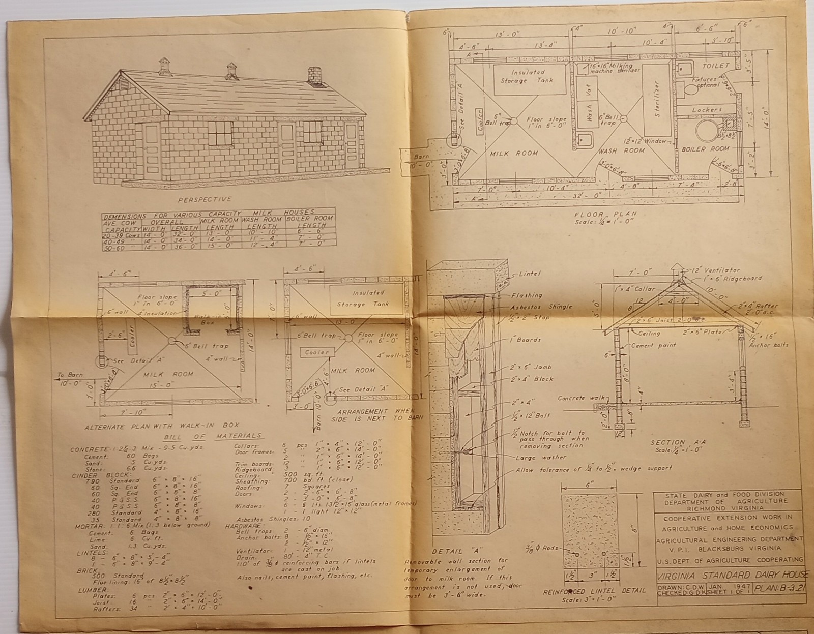 1940′-50’s Dairy Barn And Dairy Houses Actual Blue Prints 2 Houses & Both Barn