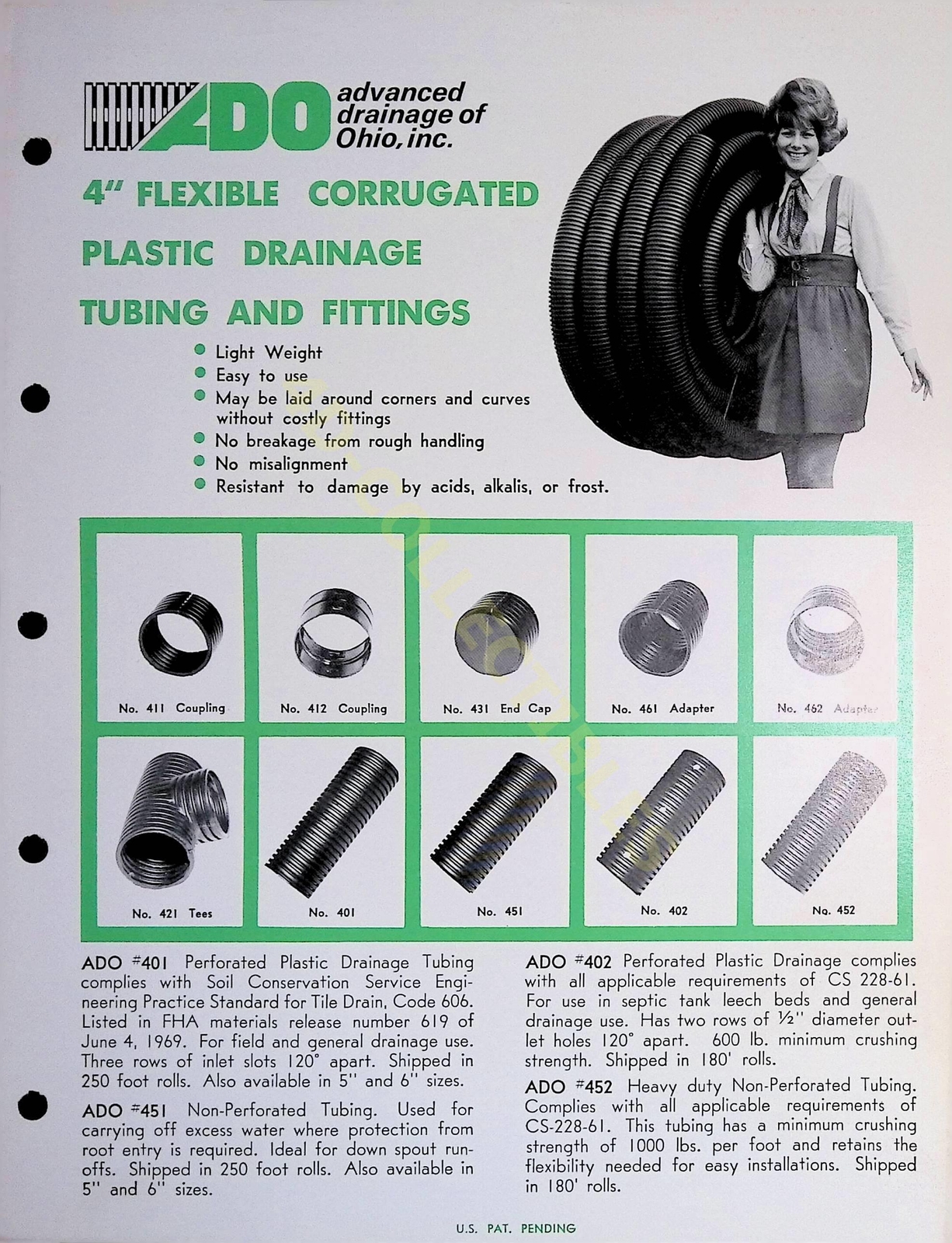 Vintage Farm Brochure Spec Sheet Flexible Corrugated Plastic Drainage Tubing