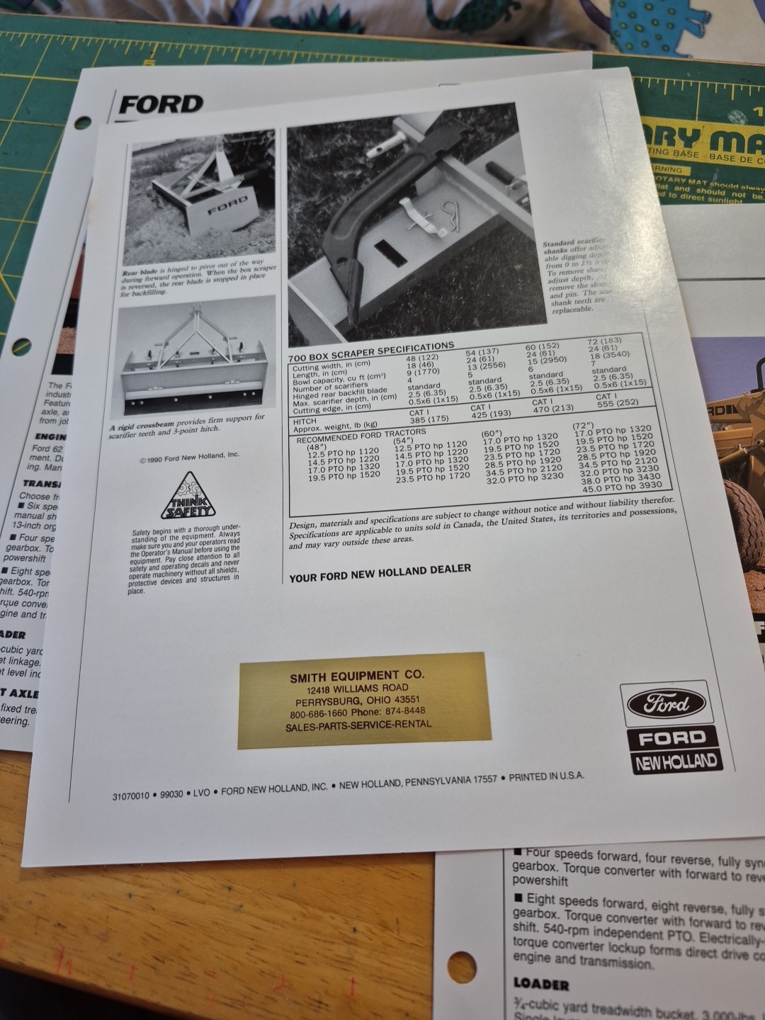 3 1990-92 FORD NEW HOLLAND Brochures Box Scraper 700 & 345D 545D Tractor