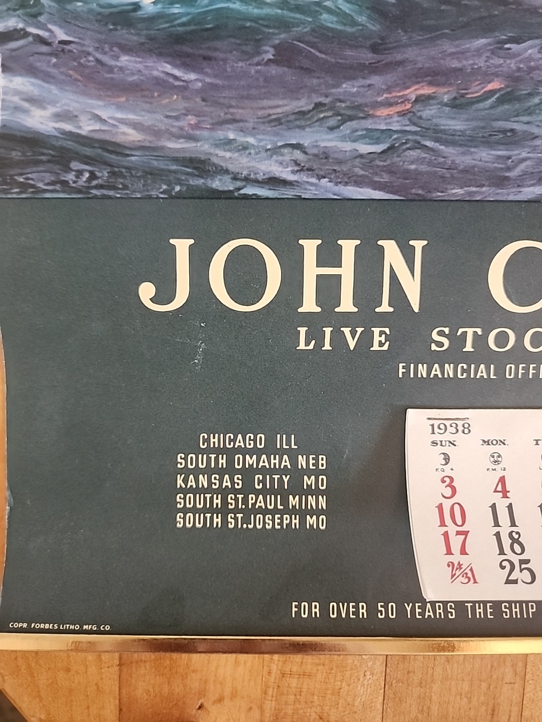 1938 John Clay & Co. Livestock Commission Company Advertising Calendar