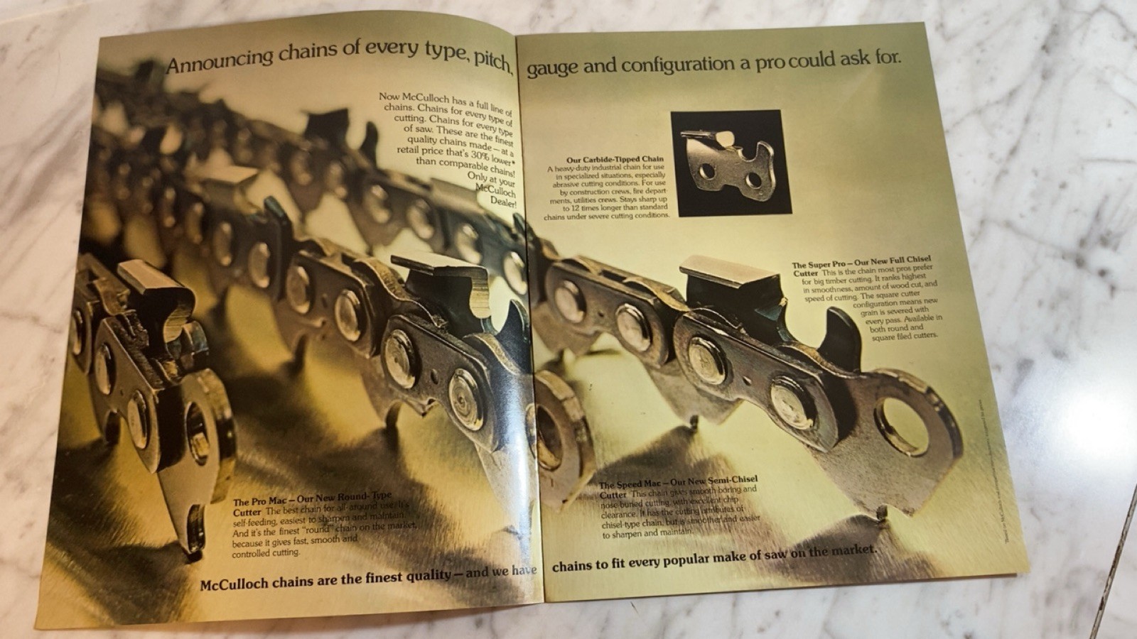 Vintage McCulloch Chains, Bars, Sprockets Advertising Brochure 1972