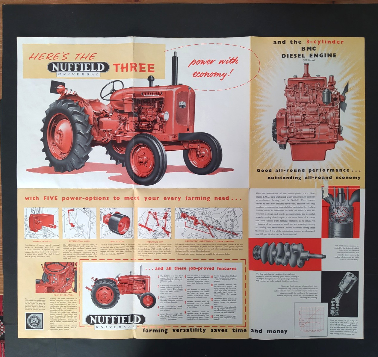 VINTAGE NUFFIELD THREE UNIVERSAL TRACTOR BROCHURE -POSTER 1950’s