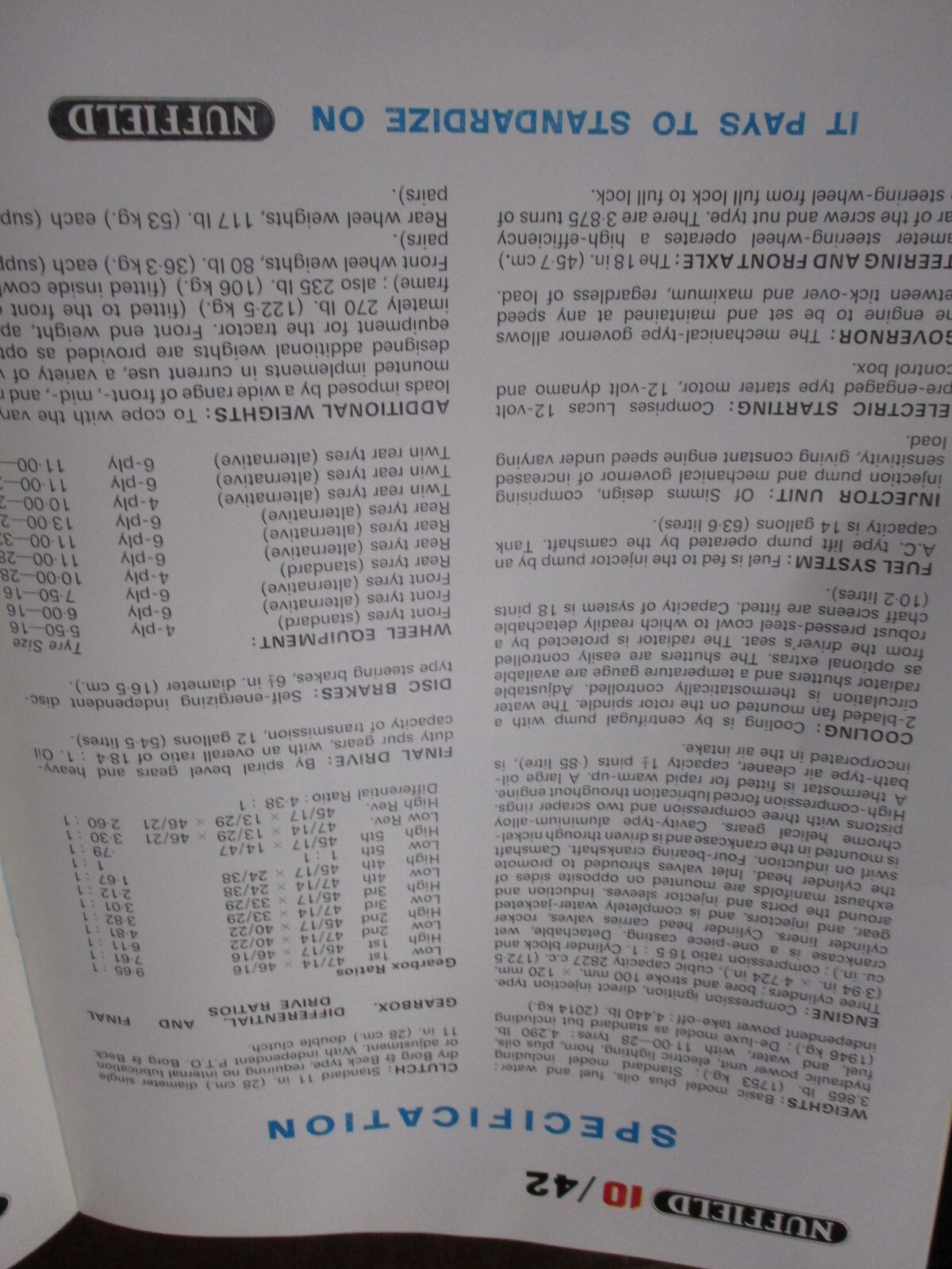 Nuffield 10/42, 10/60 Tractors Sales/Specifications Brochure 1965
