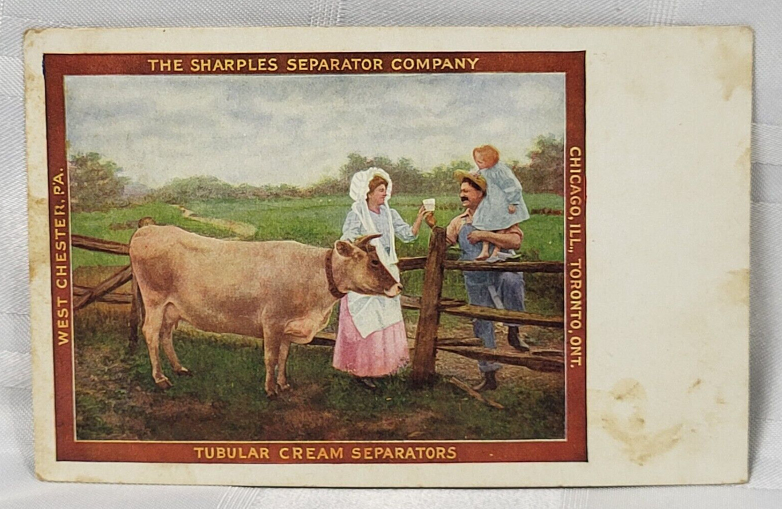 ANTIQUE TUBULAR CREAM SEPARATORS ADVERTISING POSTCARD EARLY AD FARM JERSEY COW