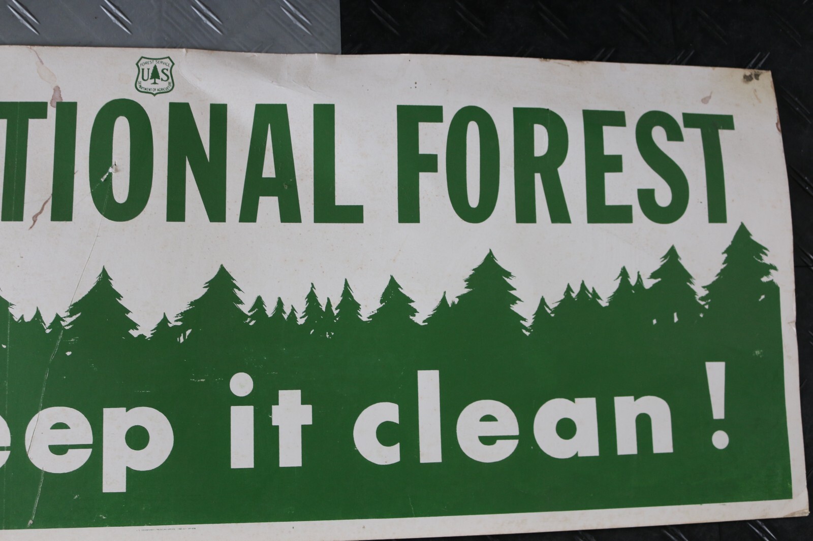 Vintage 1965 U.S. Department of Agriculture 44″x16″ cardboard sign clean forest