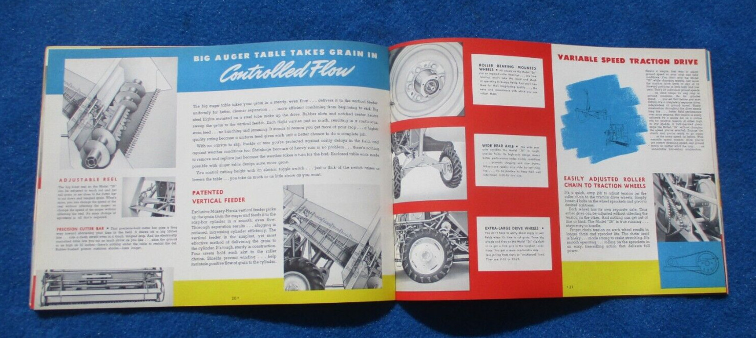 Massey Harris 1950’s Combine Sales Booklet Many Full Color Pages Original NOS