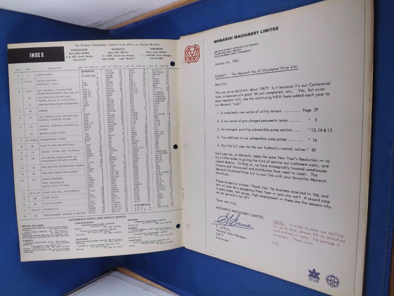 MONARCH MACHINERY LIMITED PRICE LIST CATALOG 1967 PUMPS GRINDERS MOTORS FARM