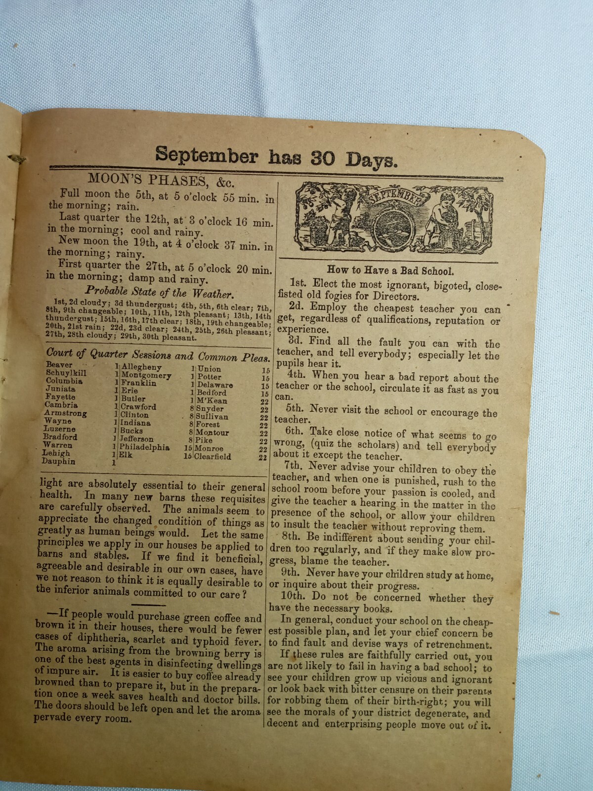 Vintage 1884 John Bear Baer’s Agricultural Almanac Lancaster, PA Antique Farmers