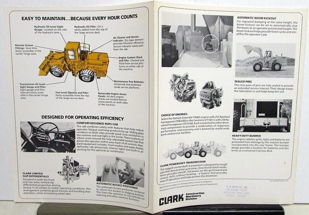 1980s Clark 125C Michigan Loader Specifications Construction Sales Folder