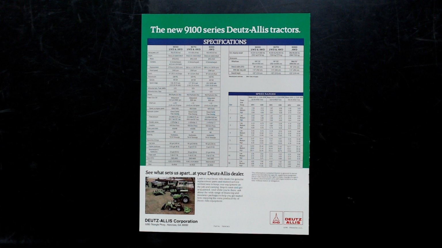 Deutz-Allis 9100 Series Tractor Brochure 9150 9170 9190 Vintage