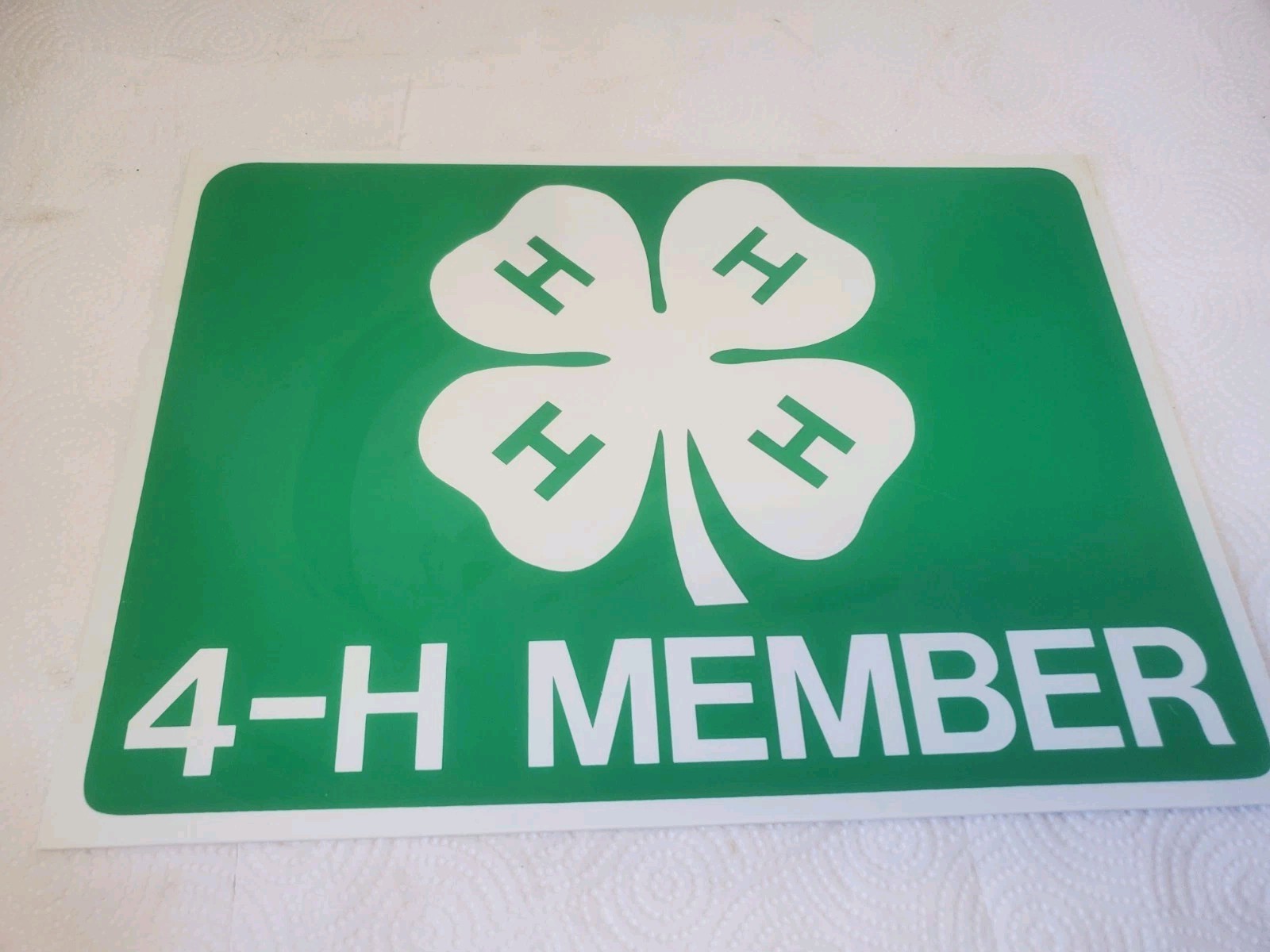 14″ X 12″ Plastic Sign 4-H Member Four Leaf Clover Logo Club