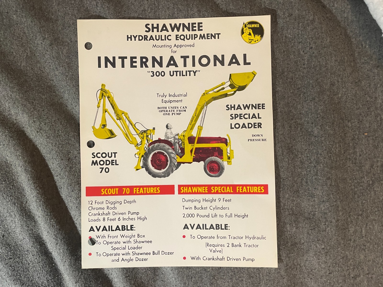 1950’s Shawnee International 300 Utility Loader Tractor Brochure Vintage