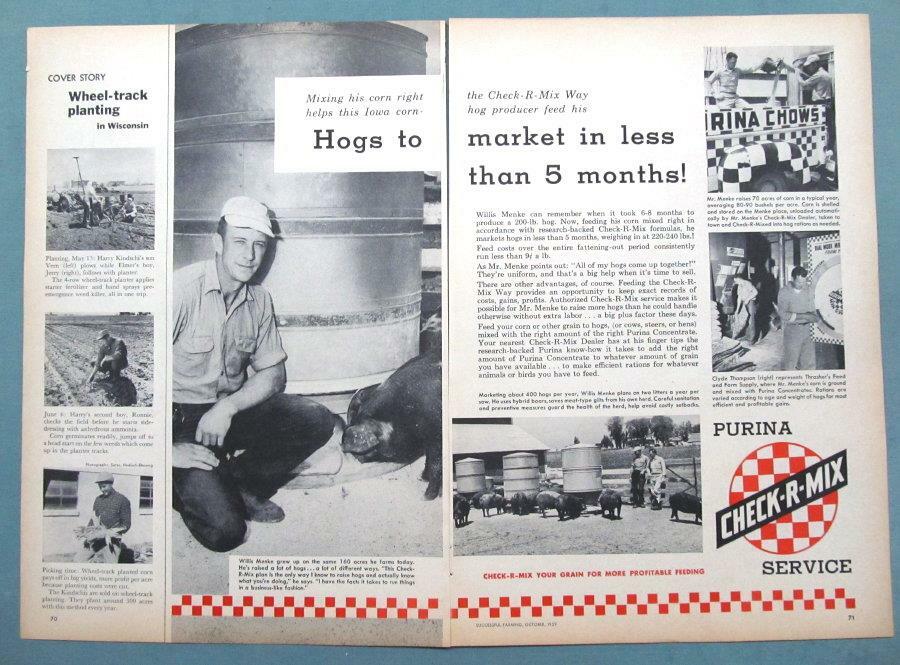 Original Dated 1959 Feed Ad features Walter Menke of Iowa Producer for Purina