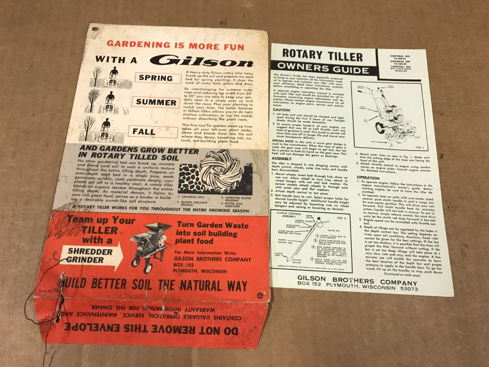 Vintage Gilson Brothers Corportal/Suburban Rotary Tiller Owner’s Guide