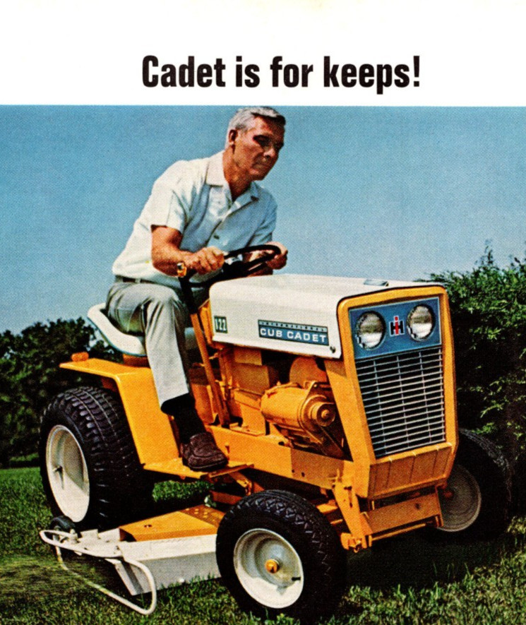 1966 International Harvester 12 HP Cub Cadet mowing straight 6.5 x 10″ Print Ad