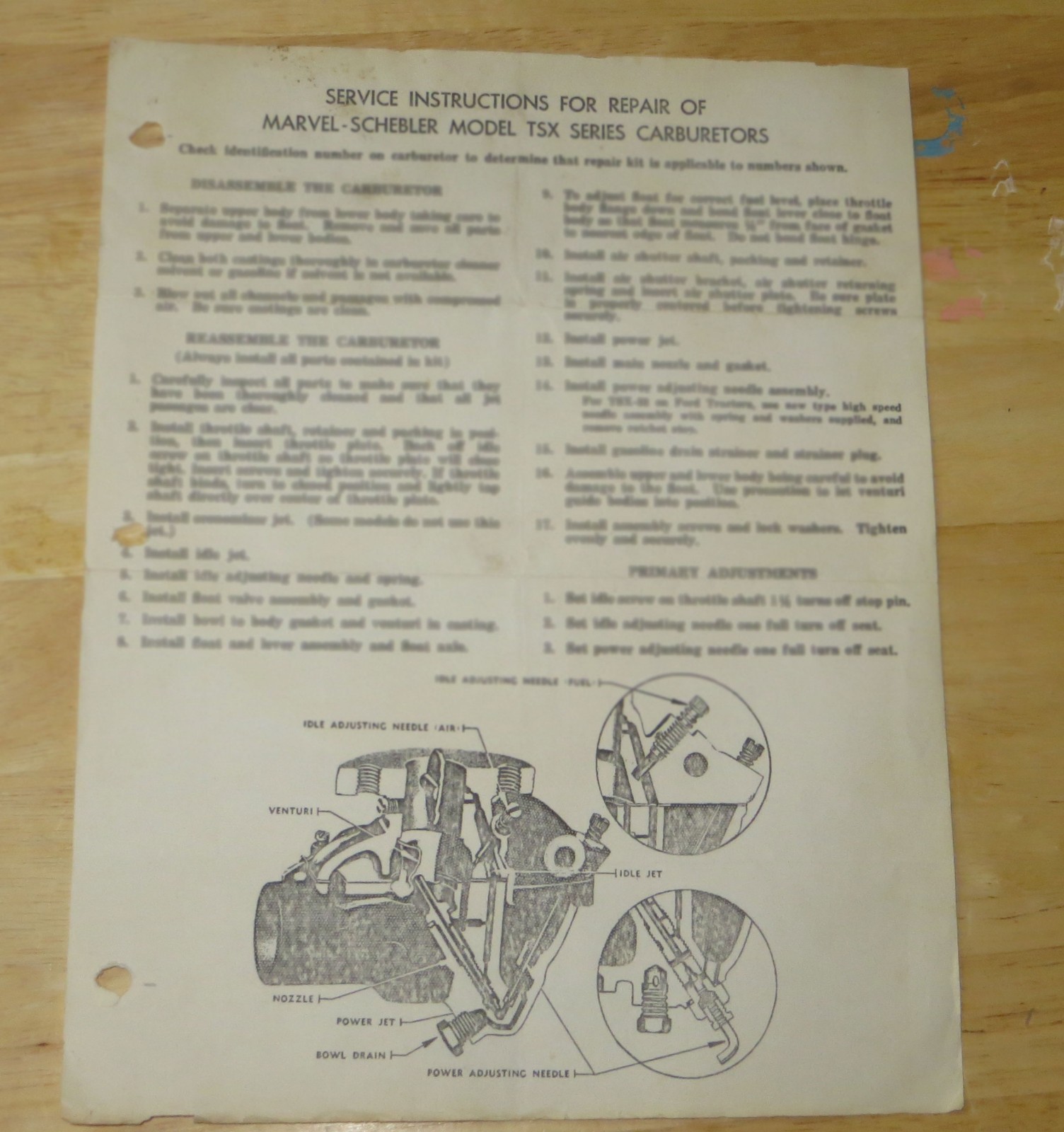 Vintage Marvel-Schebler Model TSX Farm Tractor Carburetor Service Doc 1940’s