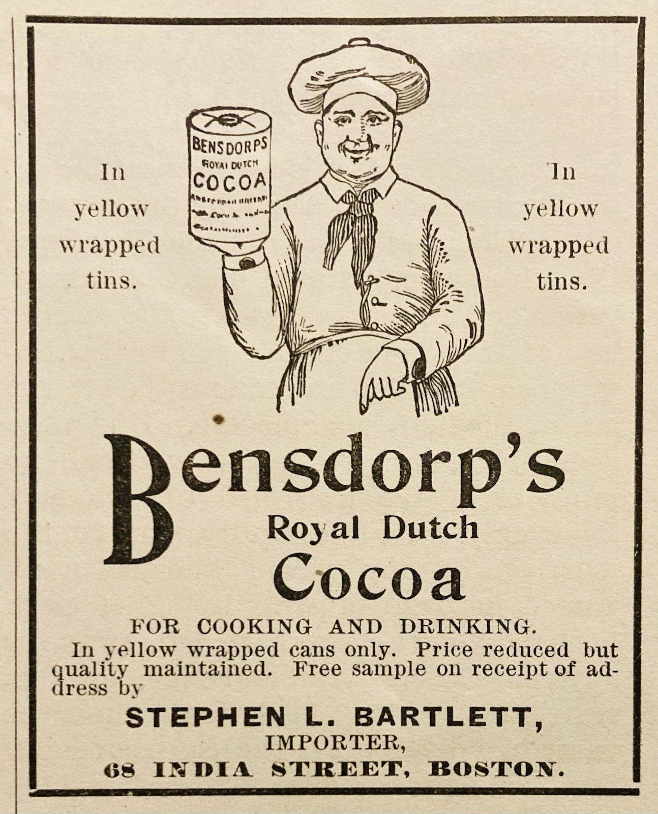 1900 AD.(PC5)~BENSDORP’S ROYAL DUTCH COCOA FOR COOKING AND DRINKING
