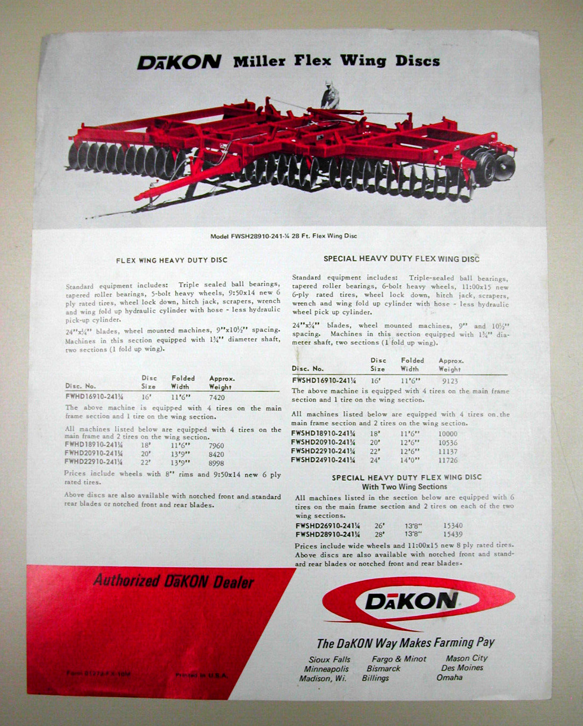 Dakon Miller Flex Wing Disc Plow Ad 01272-FX-10M